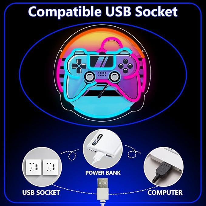 Gamer Neon Sign, Gaming Neon Sign for Gamer Room Decor Game LED Lights for Bedroom Wall Decor Gamepad Dimmable Neon Gaming Sign for Party Decorations Teen Boys Gift USB Powered(12.6"*12.6") - Bloomnest