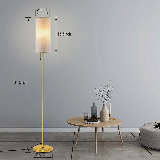 Modern Floor Lamp for Living Room, Gold Standing Lamps with 3 Color Temperatures Bulb, Minimalist Tall Lamp with Chain Switch for Bedroom, LED Bulb Included(Beige Shade+Gold) - Bloomnest