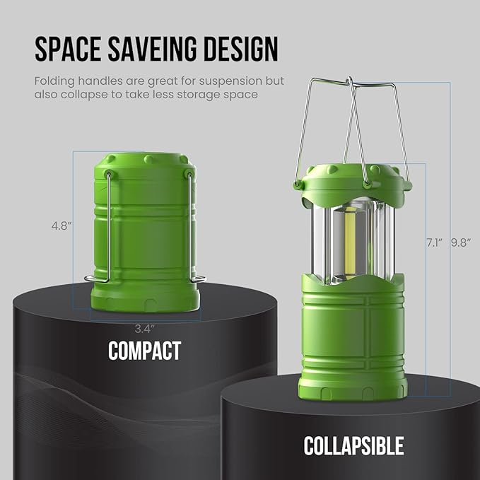 Lichamp LED Camping Lantern, 4 Pack Battery Powered Flashlight for Power Outages, Portable Collapsible Hanging Light Essential for Home, Outdoor, Emergency Lamp Survival Kit Gear for Hurricane, Green - Bloomnest