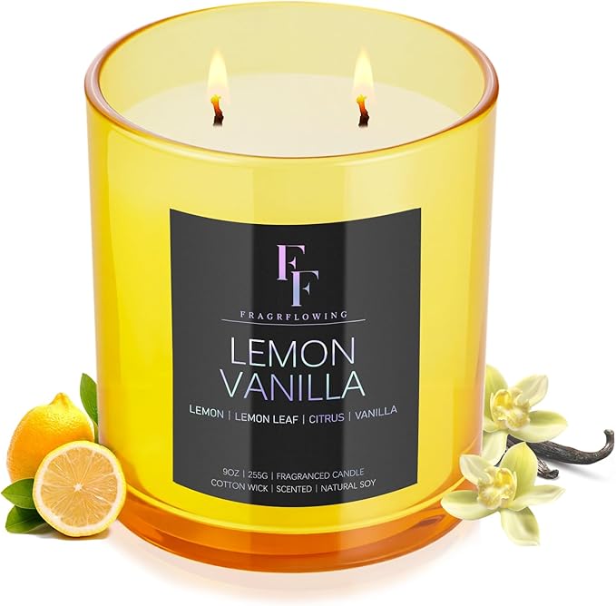 Lemon Vanilla Scented Candle, 2-Wick Luxury Soy Wax Candle, 9 oz Aromatherapy Candle Home Fragrance Candles Gift - Bloomnest