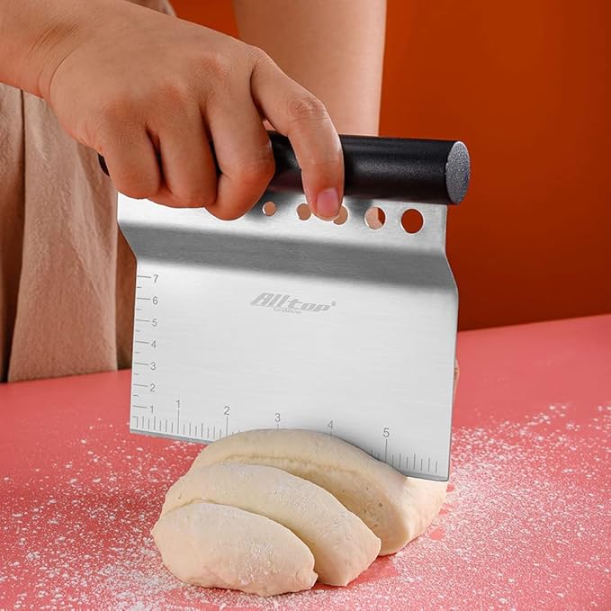 ALLTOP Bench Scraper & Chopper with Herb Stripper,Stainless Steel Multipurpose Kitchen Baking Tool for Bread Dough Pastry Cake -Leaf Remover with Plastic Handle &Upgraded Protective Cover - Bloomnest