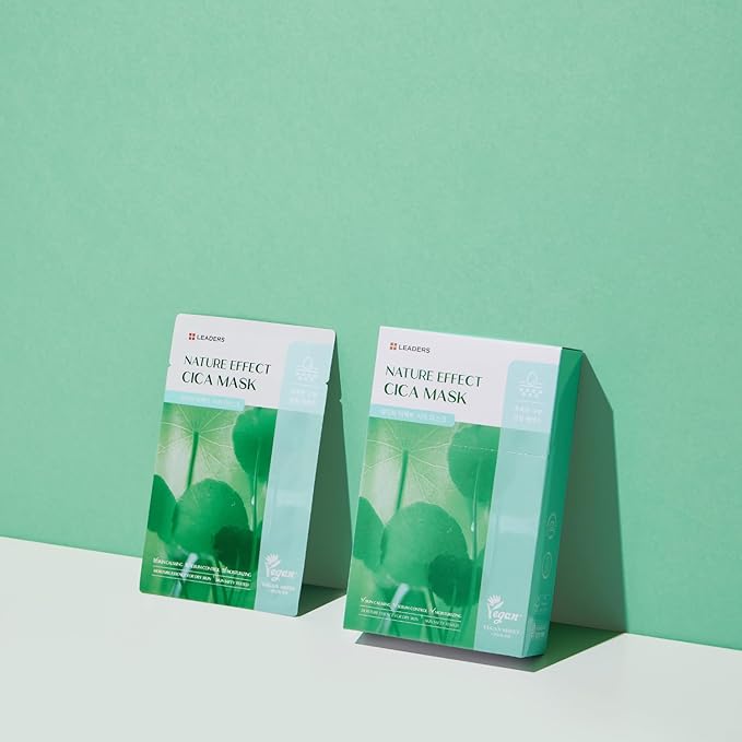 LEADERS Nature Effect Cica Mask – Hydrating & Soothing Face Mask with Cica & Tea Tree Extracts for Healthy Skin, Skin Calming & Moisturizing, Vegan & Plant-Derived, Sebum Control - 10 Sheets - Bloomnest