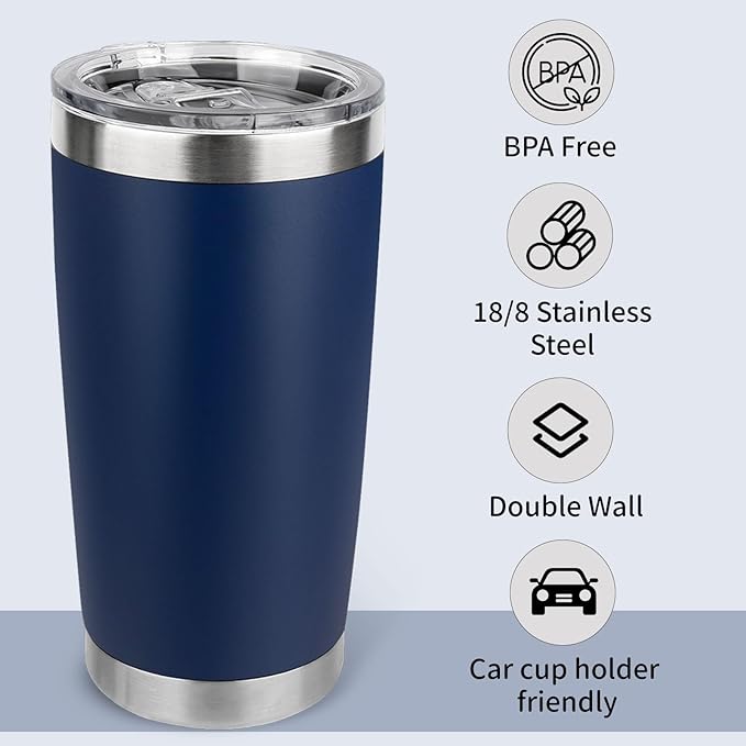 20oz Stainless Steel Tumbler Bulk with Lid, Travel Mug - Double Wall Vacuum Powder Coated Cup - Navy Blue, 12 Pack - Bloomnest