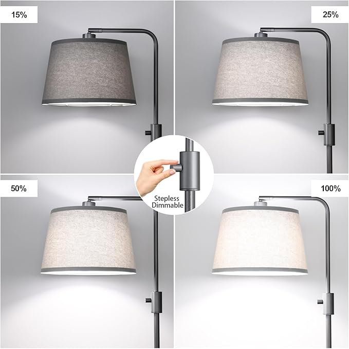 【Upgraded】 Dimmable Floor Lamp, 1000 Lumens LED Edison Bulb Included, Arc Floor Lamps for Living Room Modern Standing Lamp with Linen Shade, Tall Lamps for Living Room Bedroom Office Dining Room-Grey - Bloomnest