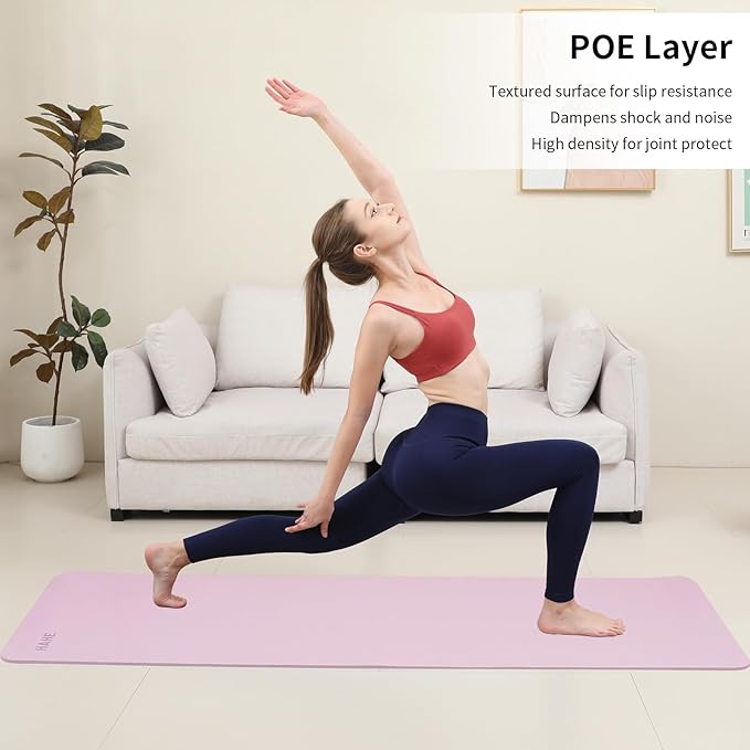 HAHE Yoga Mat Thick (8MM,1/3"), Eco-Friendly POE Non Slip Yoga Mat, High Rebound & Shock Absorption, Anti-Tear & Sweat-Resistant for Yoga, Fitness, Home, Workouts, Large Pilates Mats 72"x24" with Carrying Strap - Bloomnest