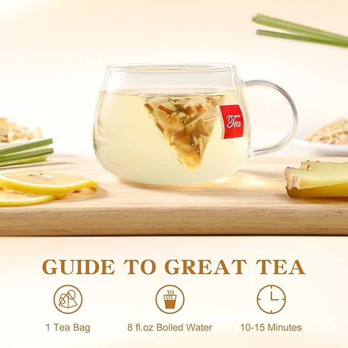 FullChea - Lemon Ginger Tea Bags, 50 Teabags - Pleasantly Spicy & Warming - Non-GMO - Caffeine-free - Support Healthy Digestion & Boost Immunity - Bloomnest