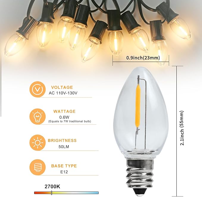 4 Pack Accessory Cord with LED Night Light Bulbs - White Cord with On/Off Switch Plugs - C7 led Bulb Warm White with Spare Fuse, for Holiday Decoration and Craft Village House Decoration - Bloomnest