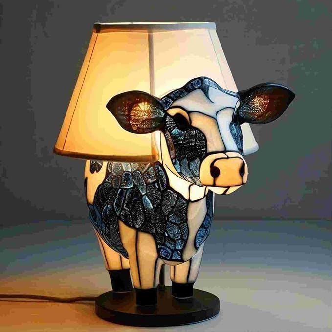 Cow Lamp, 3D Animal Table Lamp, Cute Highland Cow Bedside Lamp, Energy-Saving Portable Animal Table Lamp, Cow Night Light with USB Ports Suitable for Living Room, Bedroom, Home Office - Bloomnest