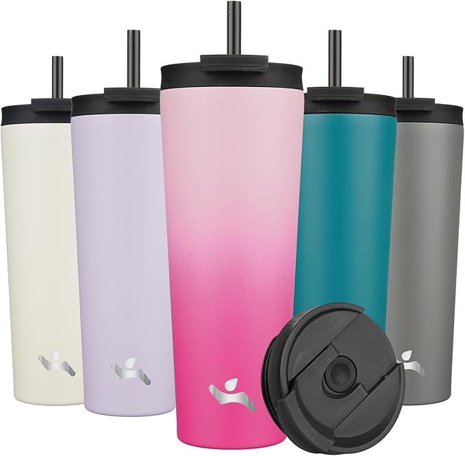 26 OZ Insulated Tumbler with Lid and 2 Straws Stainless Steel Water Bottle Vacuum Travel Mug Coffee Cup,Cherry - Bloomnest