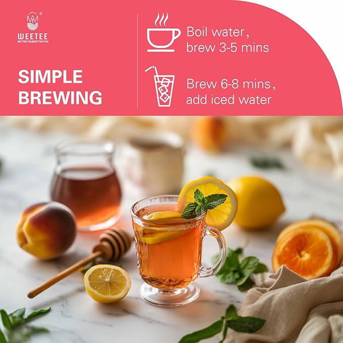 WT WEETEE Peach Herbal Tea Bags, Caffeine Free Tea Made with Rose Hip, Orange Peel, Hawthorn, Chamomile, Hibiscus & More, 100 Counts Peach and Herbs Good for Iced - Bloomnest