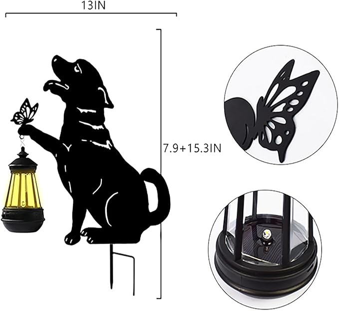 Solar-Powered Black Dog Garden Decor Stakes - Metal Silhouette Figurine for Outdoor Yard, Lawn, and Patio Decoration - Bloomnest