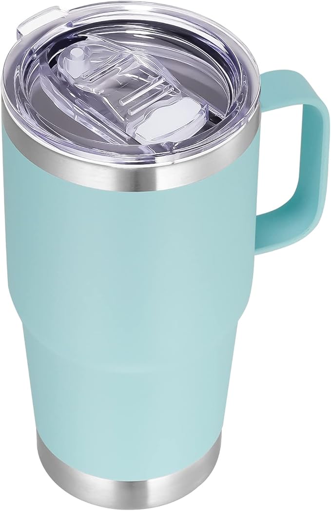 VEGOND 20 oz Tumbler with Handle Lid and Straw, Stainless Steel Insulated Travel Coffee Mug Spill Proof Double Wall Metal Tumbler Cup Keeps Drink Hot and Cold, Mint Green 1 Pack - Bloomnest
