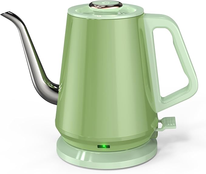 Gooseneck Electric Kettle(0.8L),1200 Watts Fast Boiling,Stainless Steel BPA Free,Automatic Shut Off,Pour Over Kettle for Small Kitchen,RV,Trip,Coffee & Tea- Green - Bloomnest