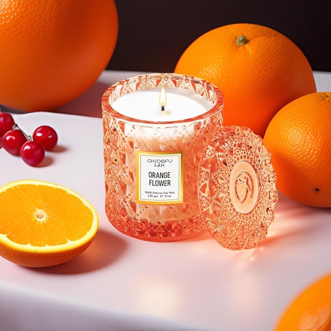 Chloefu LAN Orange Blossom Candle, Natural Soy Scented Candles for Stress Relief, Holiday Candle Gifts, 55 Hours Smokeless Long Lasting Burning, Great Gift for Women & Men - Bloomnest