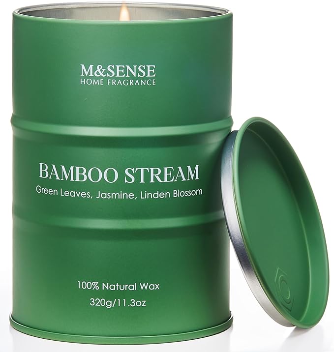 M&SENSE Bamboo Scented Candles Natural Non Toxic, Aromatherapy Candle for Stress Relief Meditation Relaxing, Housewarming Gifts for Women Men, 11.3oz 70 Hour Long Burning - Bloomnest