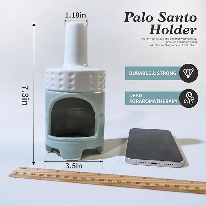 Handmade Ceramic Palo Santo Holder Burner - Mini Chiminea Incense Dish for Palo Santo Sticks & Sage -Cone Burner Elegant Design for Energy Cleansing, Yoga, Meditation & Aromatherapy Idea - Bloomnest