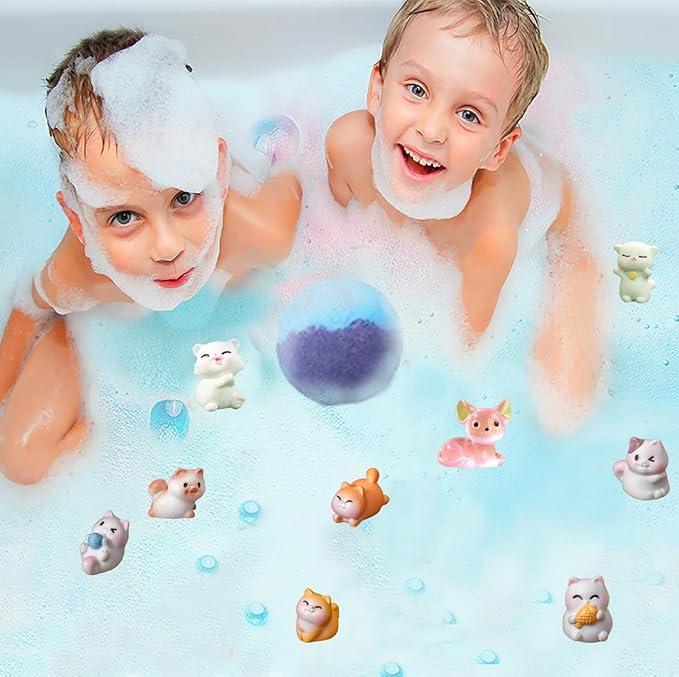 Kids Bath Bombs with Surprise Inside, 20 Pack Bring Dog and cat Toys Gift Set, Natural Organic Bubble Bath Foam Bath - Bloomnest