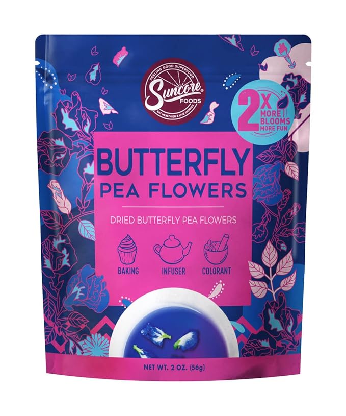 Suncore Foods Dried Butterfly Pea Flowers Bloom, Caffeine-Free Tea, Gluten-Free, Non-GMO, 2oz (1 Pack) - Bloomnest