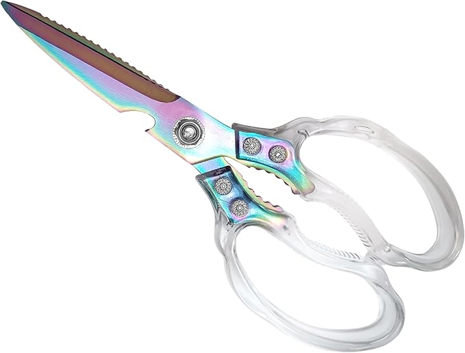 AWinjoy Heavy Duty Kitchen Scissors, Stainless Steel & Aluminum, Serrated Edge, Ambidextrous, Contemporary Style, Blade Color, Kitchen Shears - Bloomnest