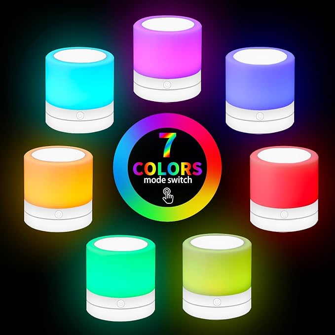 Nursery Night Light for Kids, USB Rechargeable Small Desk Lamp,13 RGB Colors & 4 Brightness & 1 Remote, Touch Bedside Cordless Table Lamp, Portable Night Lamp for Bedroom Living Room (2 Pack White) - Bloomnest