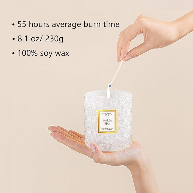 Chloefu LAN Vanilla Bean Highly Fragranced Candle Gifts for Women, Mothers Day Candle Gift, Natural Wax Candle for Home Scented, Up to 55 Hour Burn time - 8.1 Ounce Premium Soy Wax - Bloomnest