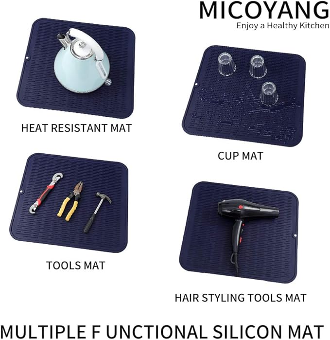 Silicone Dish Drying Mat for Multiple Usage,Easy clean,Eco-friendly,Heat-resistant Silicone Mat for Kitchen Counter or Sink,Refrigerator or Drawer Liner Navy Blue 2XL 24 inches x 18 inches - Bloomnest