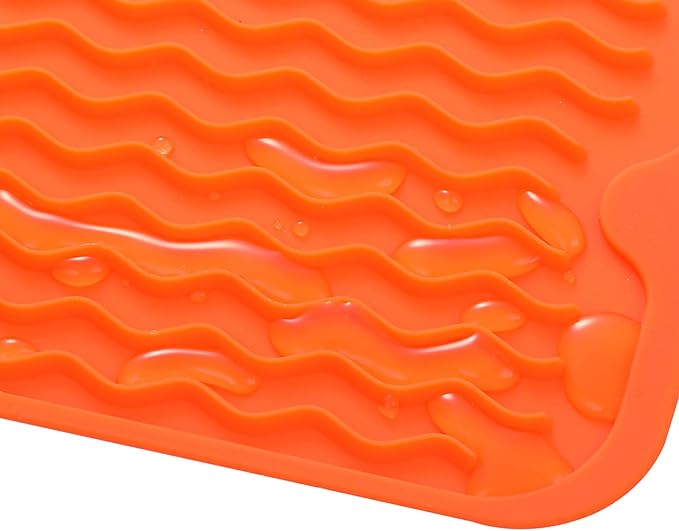 Silicone Dish Drying Mat for Multiple Usage,Easy clean,Eco-friendly,Heat-resistant Silicone Mat for Kitchen Counter or Sink,Refrigerator or Drawer Liner Orange S 12 inches x 6 inches - Bloomnest