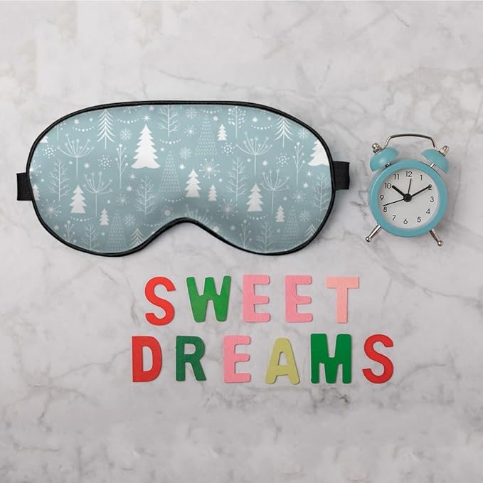 Pine Snowflakes Silk Eye Mask Sleep Mask Snow Winter Christmas Pattern Blue Eye Mask with Adjustable Strap Lightweight for Women Work Travel Night Sleep - Bloomnest