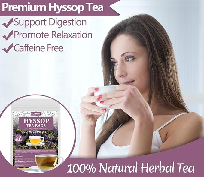 Premium 50 Hyssop Tea Bags, Made with Natural Hyssop Flowers, Support Digestion & Promote Relaxation, No Artificial Flavors & Caffeine Free. - Bloomnest