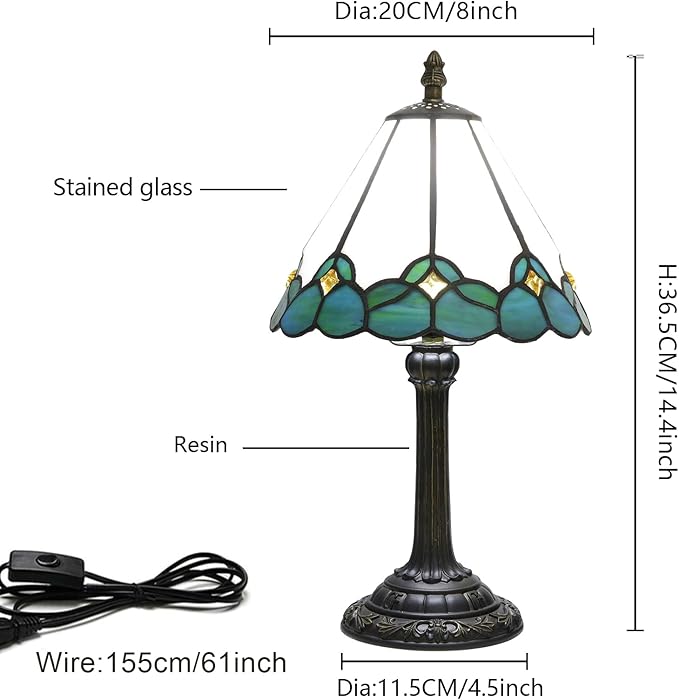 White Tiffany Lamp Small Bedside Dector Light Vintage Stained Glass Table Lamp Living Room Night Lamp Farmhouse Cute Blue Green Butterfly Wings Style Bedroom Nightstand Desk Lamps 8 Inch Mini Gift - Bloomnest