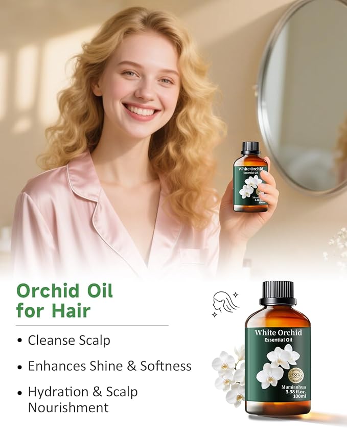 Mumianhua White Orchid Essential Oil Pure - Therapeutic Grade Aromatherapy Oil for Skin Care, Diffuser & Candle Making 100ml 3.38 Oz w/Dropper - Bloomnest