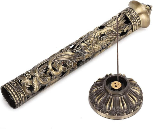 Incense Stick , Bronze Tone Dragon Phoenix Pattern Incense Stick Holder for Home Decoration Office Birthday Gift - Bloomnest