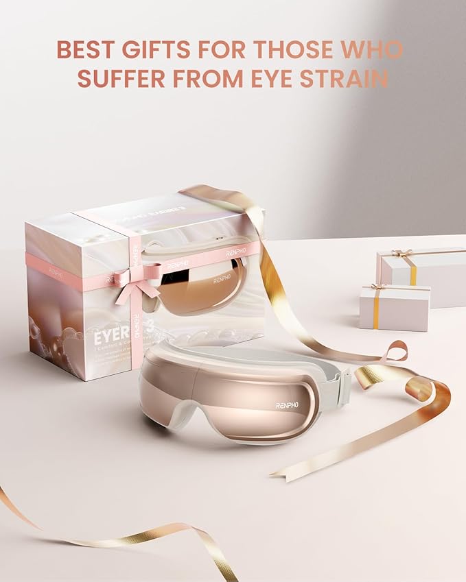 RENPHO Eyeris 3 Eye Massager with Heat and Cooling, Eye Sleep Mask with Voice Control & Ice Pack for Women/Men, FSA Eligible Items, Temple Care Device for Migraine Rosé - Bloomnest