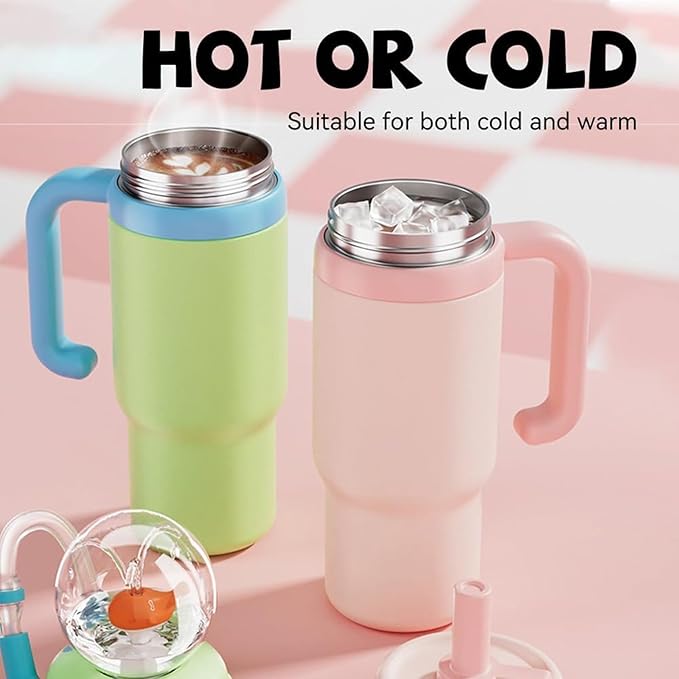 Drinking Cup With Whale Squirt, 24oz Whale Water Bottle with Handle, Insulated Stainless Steel Whale Water Cups With Two Silicone Soft Tip, Leak-Proof Whale Fountain Bottle for Kids Teens (Yellow) - Bloomnest