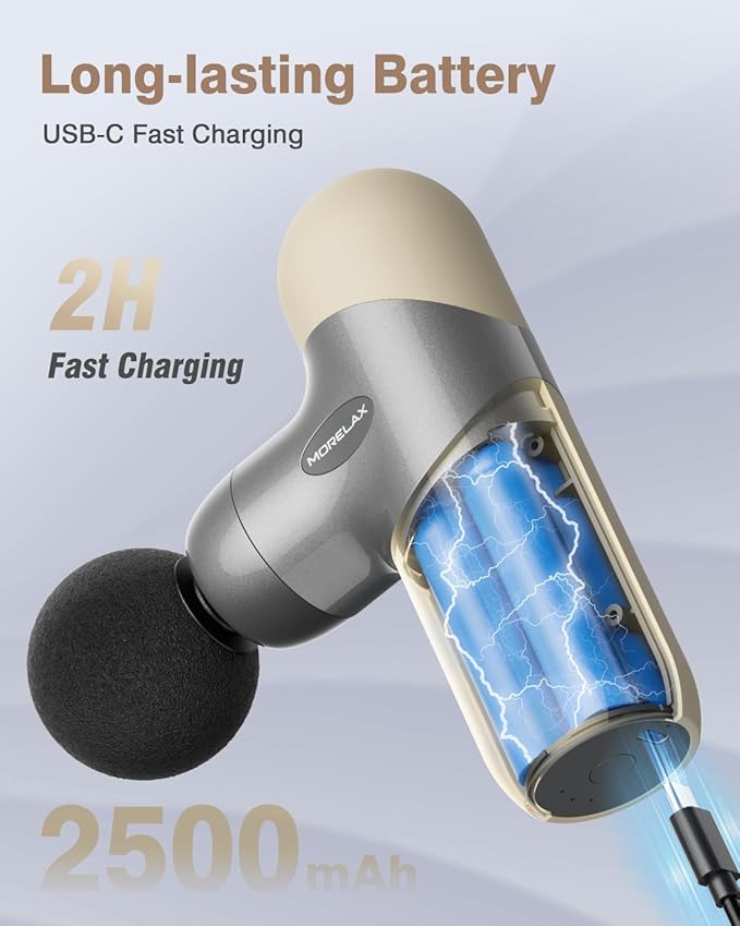 Morelax Mini Massage Gun Deep Tissue, Portable Percussion Muscle Massager for Whole Body Pain Relief, Electric Handheld Sport Massager with 6 Massage Heads 4 Speed, Best Gift (Almond) - Bloomnest