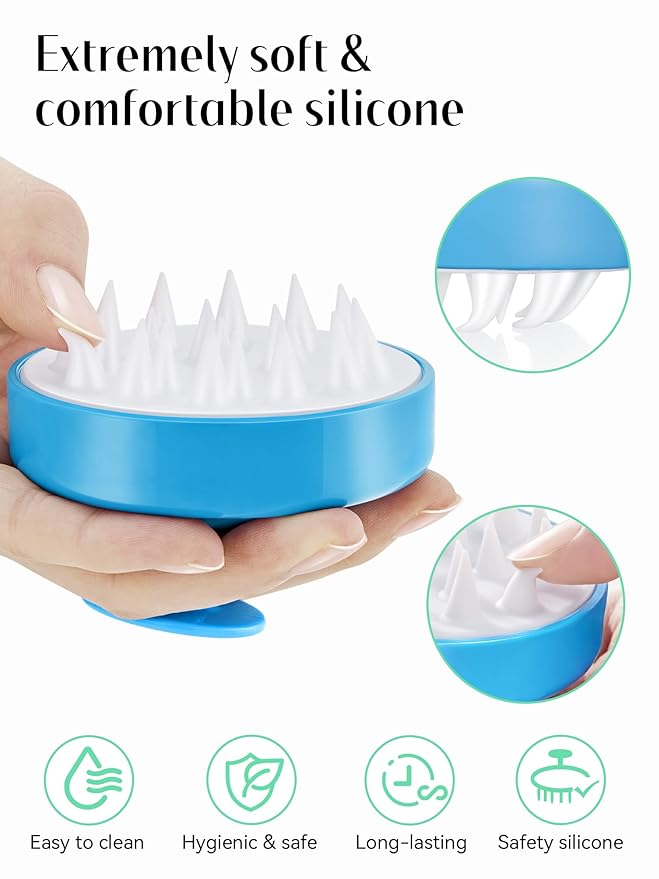 HEETA Scalp Massager with Soft Silicone Bristles for Hair Growth, Dandruff Removal and Exfoliation - Sky Blue Shampoo Brush HEETA