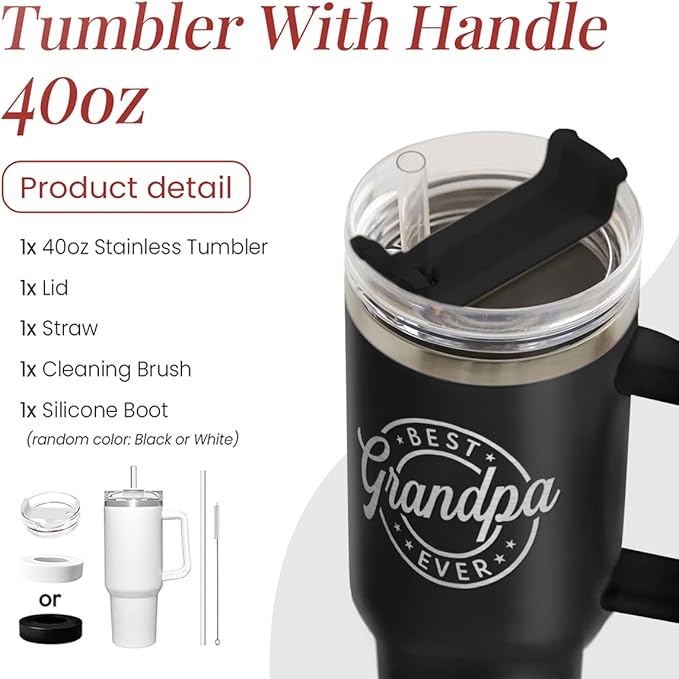 SANDJEST Best Grandpa Ever Tumbler with Handle 40oz, Grandfather Gifts for Birthday Christmas Fathers Day Valentines, Presents for Grandpas Granddad Papa Gifts from Granddaughter Grandson - Bloomnest