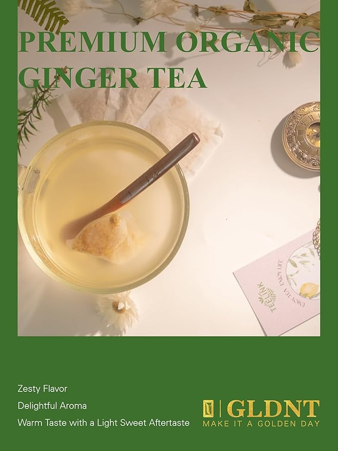GLDNT Organic Ginger Tea Bags, Natural Organic Ginger Root Tea, Spicy & Zesty Flavor, Caffeine Free, 100 Count - Bloomnest
