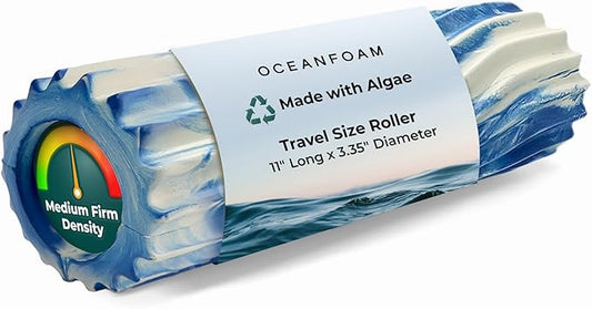 Oceanfoam Ripple Travel Foam Roller (11" x 3.35") Firm Mini Foam Roller for Physical Therapy, Deep Tissue Massage, Back Pain - High Density, Ergonomic Wave Textured - Yoga, Exercise (Royal Marbled)