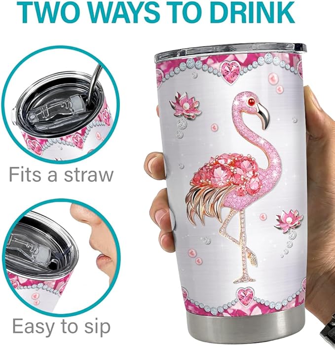 Flamingo Gifts for Women Girls Pink Flamingo Tumbler 20oz Jewelry Drawings Stainless Steel Insulated Tumblers Coffee Travel Mug Cup Gift for Birthday Christmas - Bloomnest