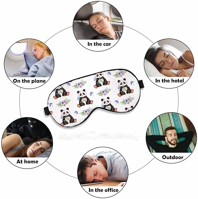 Cute Panda Sleep Eye Mask Watercolor Multicolored Flowers Berries Leaves Men Women Sleep Mask with Adjustable Strap Eye Cover Eye Shade for Travel, Nap,Meditation - Bloomnest
