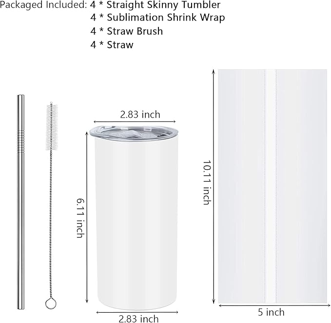 15 Oz Sublimation Skinny Tumbler Set, Straight Skinny Stainless Steel Tumbler Set for Sublimation with Lids, Insulated Skinny Slim Water Tumbler for Diy, White - Bloomnest