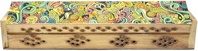 SOUL STICKS Handmade Carved Incense Burner Wooden Coffin Box with Storage Includes Go Away Evil Incense Sticks (Love Art) - Bloomnest