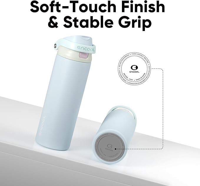 ENCOOL Leakproof Insulated Water Bottle with Straw Dual-Sip Water Bottle Bag-Safe Design for Work, Commute & Gym – Keeps Drinks Cold All Day, 32 oz, Powder Blue ENCOOL