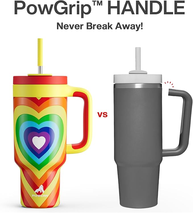 POWCAN 40 oz Tumbler with Handle, 2-in-1 Straw and Sip Lid, Leakproof, Dishwasher Safe, Insulated Stainless Steel Travel Coffee Mug, Keeps Cold for 34 Hours, Fits in Car Cup Holder (Fiery Love) - Bloomnest