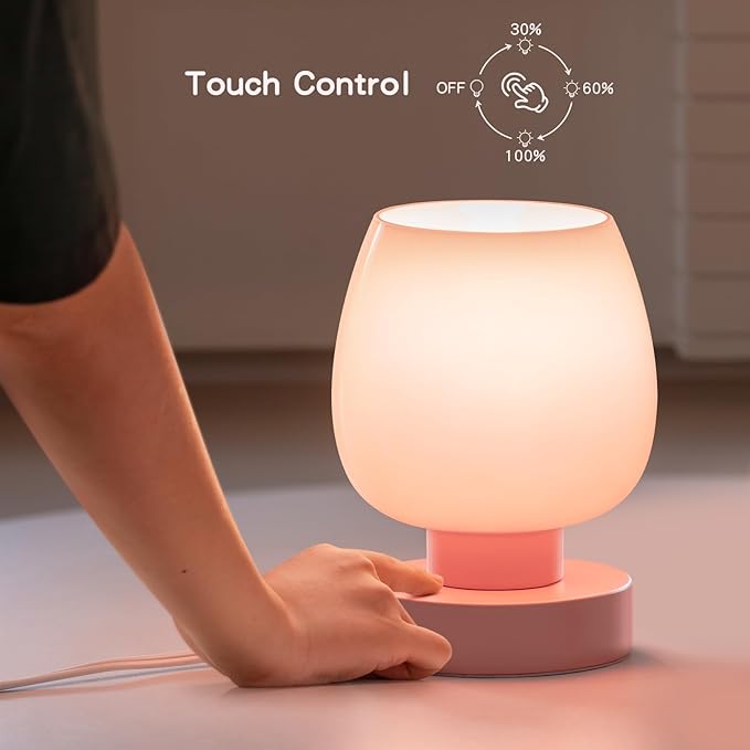 Touch Bedside Table Lamps Set of 2, Dimmable Small Nightstand Lamps for Bedroom, Modern Simple Design, Pink - Bloomnest