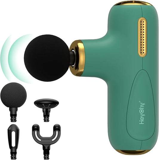 Super Mini Massage Gun Deep Tissue, Pocket-Sized Muscle Massager with 5-Speed & 4 Heads, Portable Handheld Massager Quiet for Home/Gym/Travel, Ideal Gift for Men & Women, Athletes, Green - Bloomnest