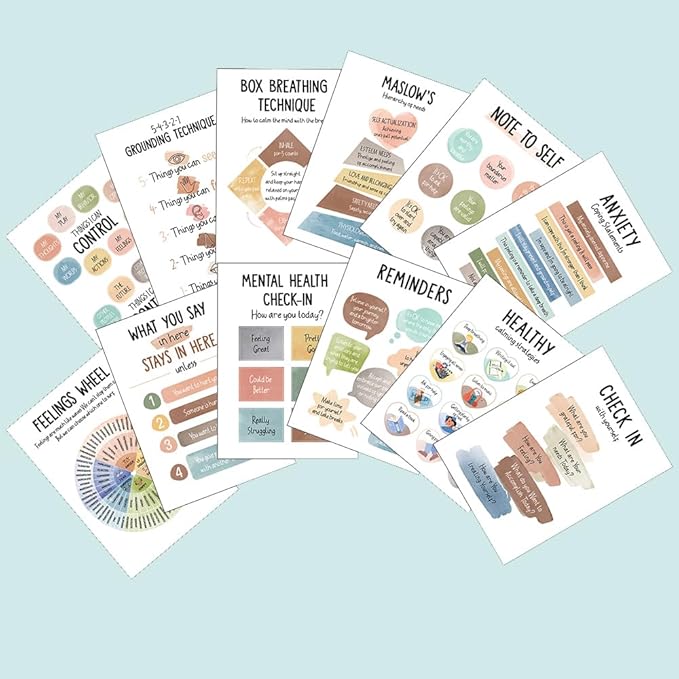 Qaxrocyn 12 Pcs Mental Health & Emotional Regulation Poster for Anxiety Relief & Self Care, 10 * 14″ Colorful Psychological Wellness Wall Art Decor for Office Classroom Home Counseling (Style A) - Bloomnest