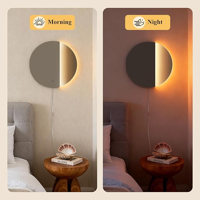 ONEWISH LED Wall Sconce, Dimmable Mirror Wall Lamp,16.93 inch Round Wall Lights for Bedroom with Memory Function, Wall Lamps for Living Room Entryway, Smoky Gray - Bloomnest