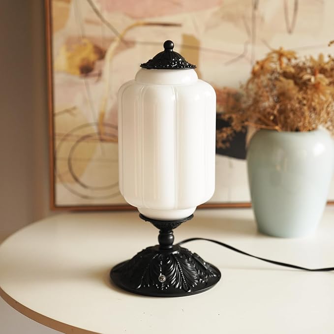 Vintage Milk Glass Touch Table Lamp, Elegant white Glass Bedside Desk Lamp 3 Way Dimmable with USB C+A Charging Ports - Bedroom Nightstand & Living Room Essential, 4W Bulb Included (white, 6.5) - Bloomnest
